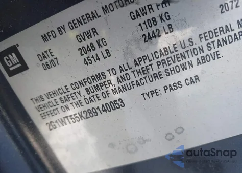 2008 Chevrolet Impala Lt z USA, uszkodzony, nr VIN 2G1WT55K289140053